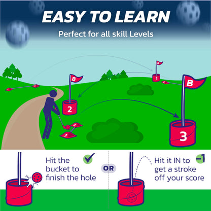BUCKETGOLF 9 Hole Bundle with Clubs, Outdoor Golf Game for All Ages