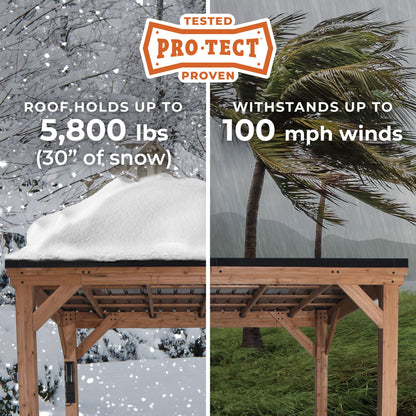 Backyard Discovery Arcadia 12' x 9.5' Cedar Wood Outdoor Gazebo Pavilion with Hardtop Galvanized Steel Slope Roof, Snow Support, Wind Resistance, PowerPort, Shade for Garden, Patio, Deck, Entertaining