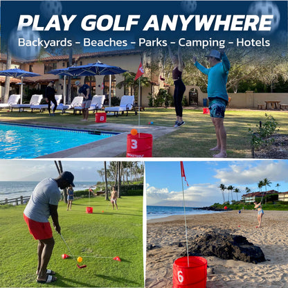 BUCKETGOLF 9 Hole Bundle with Clubs, Outdoor Golf Game for All Ages